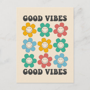 Good Vibes Retro Colorful Daisy Flowers Briefkaart