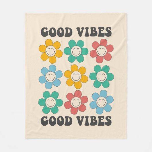 Good Vibes Retro Colorful Daisy Flowers Fleece Deken (Voorkant)