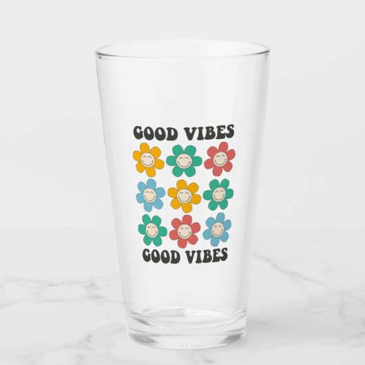 Good Vibes Retro Colorful Daisy Flowers Glas (Voorkant)