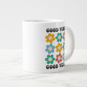 Good Vibes Retro Colorful Daisy Flowers Grote Koffiekop (Voorkant rechts)