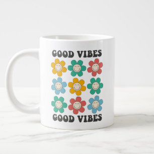 Good Vibes Retro Colorful Daisy Flowers Grote Koffiekop