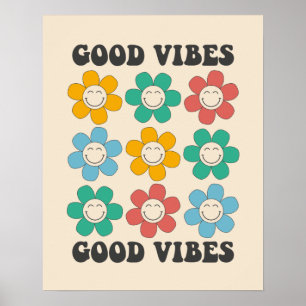 Good Vibes Retro Colorful Daisy Flowers Poster