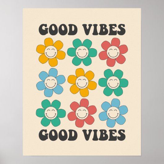 Good Vibes Retro Colorful Daisy Flowers Poster (Voorkant)