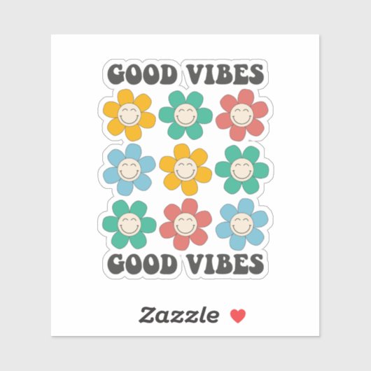 Good Vibes Retro Colorful Daisy Flowers Sticker (Vel)