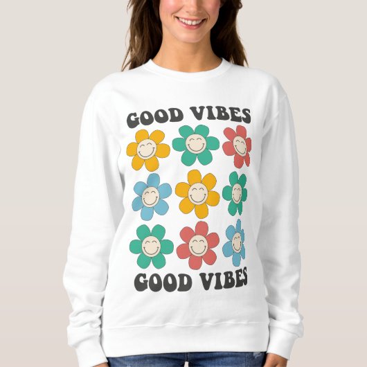 Good Vibes Retro Colorful Daisy Flowers Trui (Voorkant)