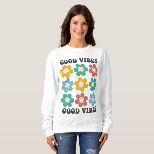 Good Vibes Retro Colorful Daisy Flowers Trui (Voorkant volledig)