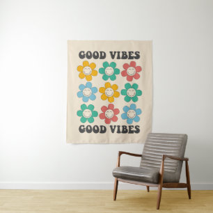 Good Vibes Retro Colorful Daisy Flowers Wandkleed