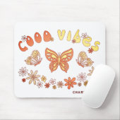 Good Vibes Retro Hippie Flower Butterfly Name Muismat (Met muis)
