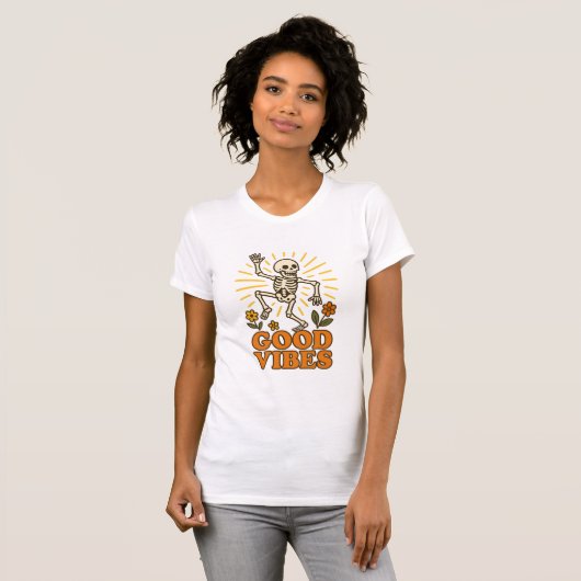 “Good Vibes” Skeleton T-Shirt – Retro Funny Dance  (Voorkant volledig)