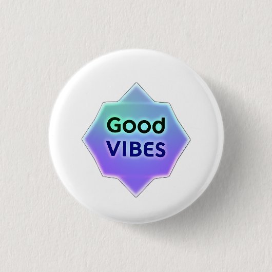 "Good Vibes" Text on Gradient Star Shape Ronde Button 3,2 Cm (Voorkant)