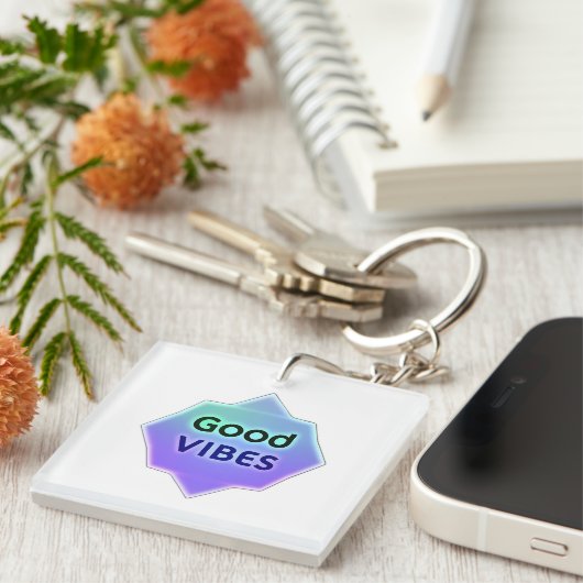 "Good Vibes" Text on Gradient Star Shape Sleutelhanger (Voorkant Rechts)