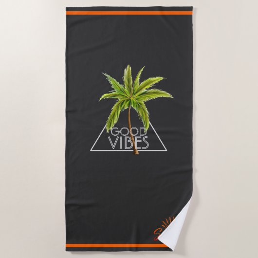 "Good Vibes Triangle Design met Palm Tree" Strandlaken (Voorkant)