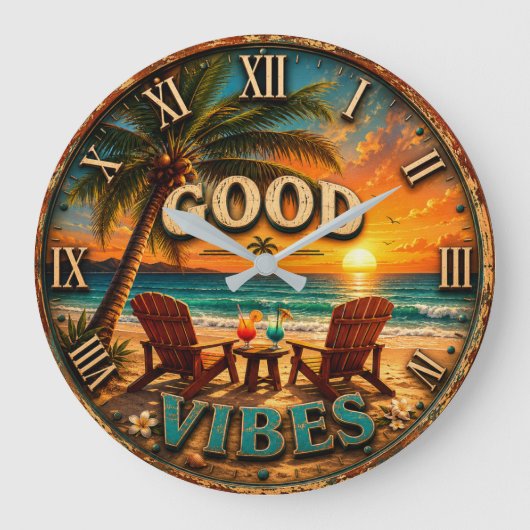 Good Vibes Tropical Beach Grote Klok (Voorkant)