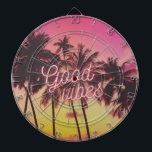 Good Vibes Tropical Pink Sunset Palm Tree Beach Dartbord<br><div class="desc">Breng het strand in je gamekamer met dit 'Good Vibes' roze en geel zonnepalm strand design dartboard.</div>