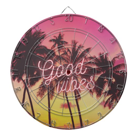 Good Vibes Tropical Pink Sunset Palm Tree Beach Dartbord (Voorkant)