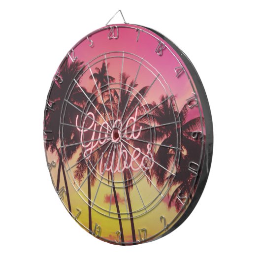 Good Vibes Tropical Pink Sunset Palm Tree Beach Dartbord (Voorkant Rechts)