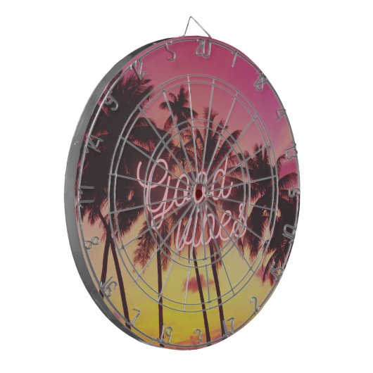 Good Vibes Tropical Pink Sunset Palm Tree Beach Dartbord (Voorkant Links)