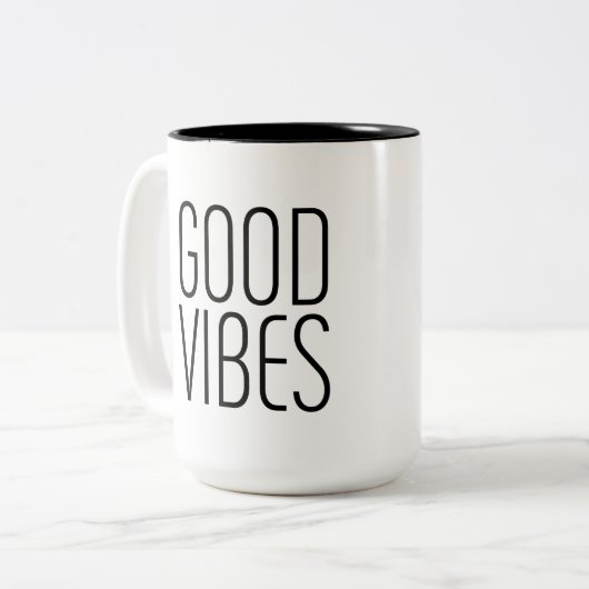 Good Vibes Tweekleurige Koffiemok (Voorkant links)