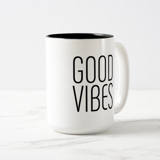 Good Vibes Tweekleurige Koffiemok (Voorkant rechts)