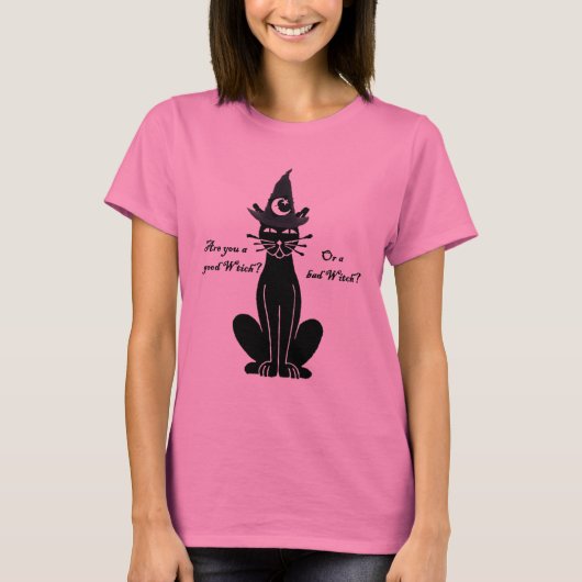 Good Witch Bad Witch Black Cat T-Shirt (Voorkant)