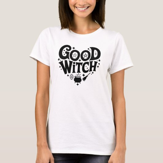 Good Witch Black en White Womens Halloween T-shirt (Voorkant)