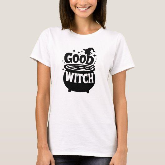 Good Witch Black en White Womens Halloween T-shirt (Voorkant)