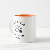 Good Witch Riding Academy Personalized Halloween Tweekleurige Koffiemok (Voorkant links)