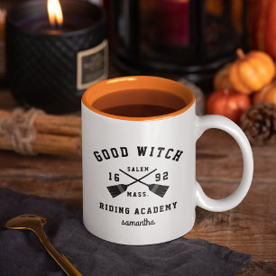 Good Witch Riding Academy Personalized Halloween Tweekleurige Koffiemok