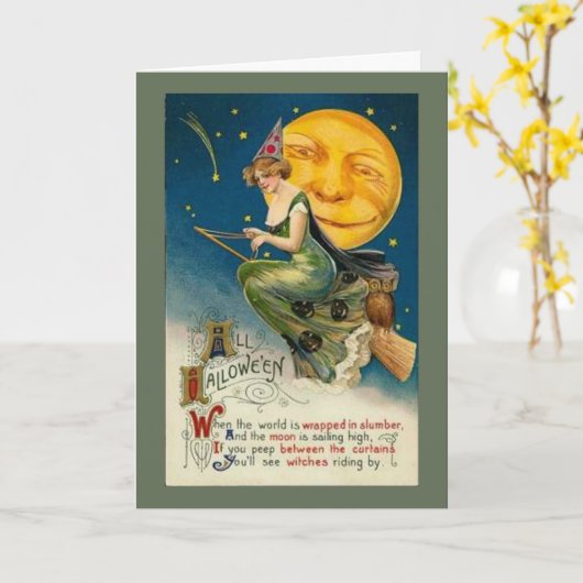 Good Witch Riding By - Halloween Kaart (Gele Bloem)