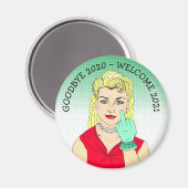 Goodbye 2020 Welcome 2021 Funny blonde Retro Lady Magneet (Voorkant / Achterkant)