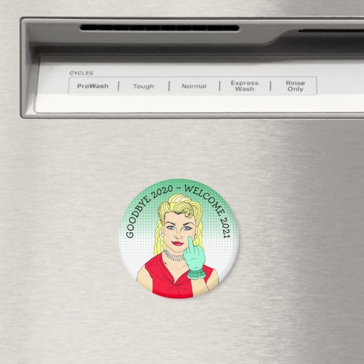 Goodbye 2020 Welcome 2021 Funny blonde Retro Lady Magneet (Insitu (Vaatwasser))