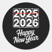 Goodbye 2025 Hello 2026 Clock Happy New Year Party Ronde Sticker (Voorkant)
