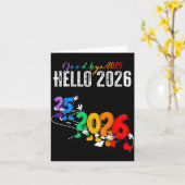 Goodbye 2025 Hello 2026 Funny Cartoon New Year Boy Kaart (Gele Bloem)