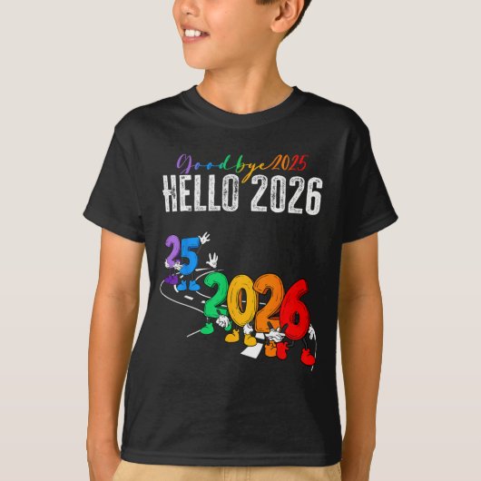 Goodbye 2025 Hello 2026 Funny Cartoon New Year Boy T-shirt (Voorkant)