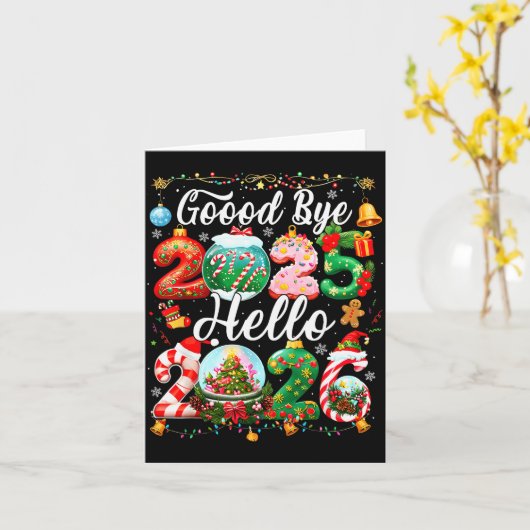 Goodbye 2025 Hello 2026 Happy New Year Christmas P Kaart (Gele Bloem)