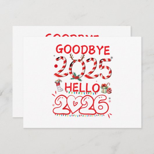 Goodbye 2025 Hello 2026 Merry Christmas Happy New Informatiekaartje (Voorkant / Achterkant)