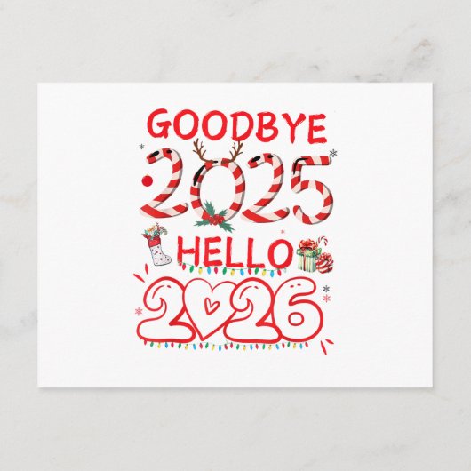 Goodbye 2025 Hello 2026 Merry Christmas Happy New  Informatiekaartje (Achterkant)