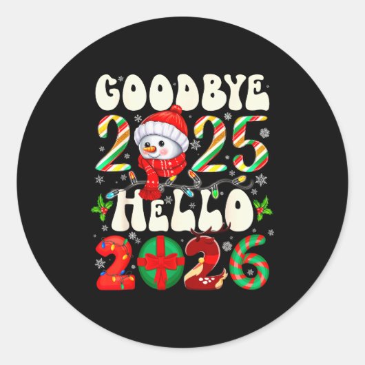 Goodbye 2025 Hello 2026 Merry Christmas Happy New  Ronde Sticker (Voorkant)