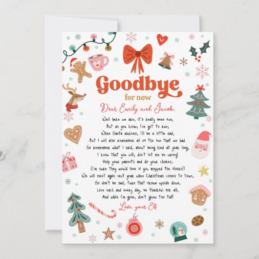 Goodbye For Now From Your Elf Christmas Letter Kaart (Voorkant)