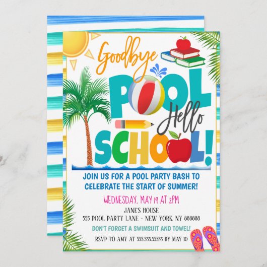 Goodbye Pool Hallo School Party Uitnodiging (Voorkant / Achterkant)