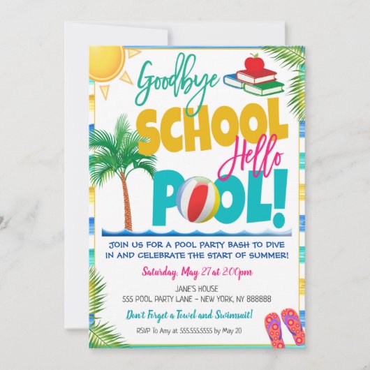 Goodbye School Hallo Pool Party Uitnodiging (Voorkant)