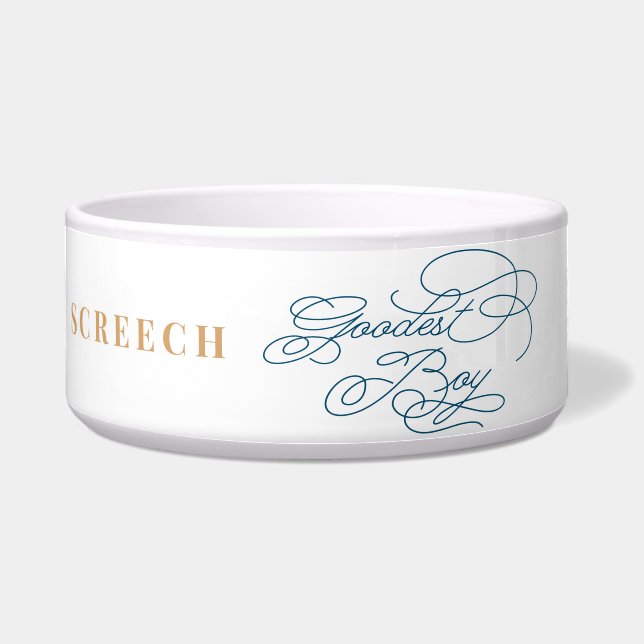 Goodest Boy Funny Classy Elegant White Dog Voerbakje (Voorkant)