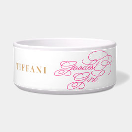 Goodest Girl Funny Classy Elegant White Pink Dog Voerbakje