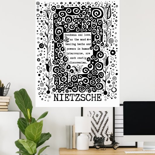 Goodness en LOVE quote van Nietzsche Poster (Thuiskantoor)