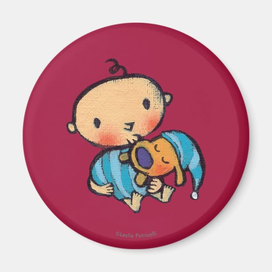 Goodnight Kisses Schattig Puppy in Blauwe Pyjama Magneet (Voorkant)