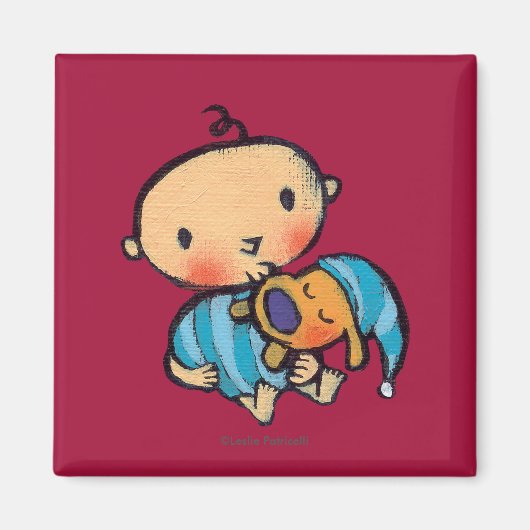 Goodnight Kisses Schattig Puppy in Blauwe Pyjama Magneet (Voorkant)