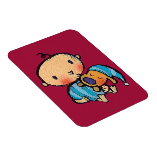 Goodnight Kisses Schattig Puppy in Blauwe Pyjama Magneet (Rechterzijde)