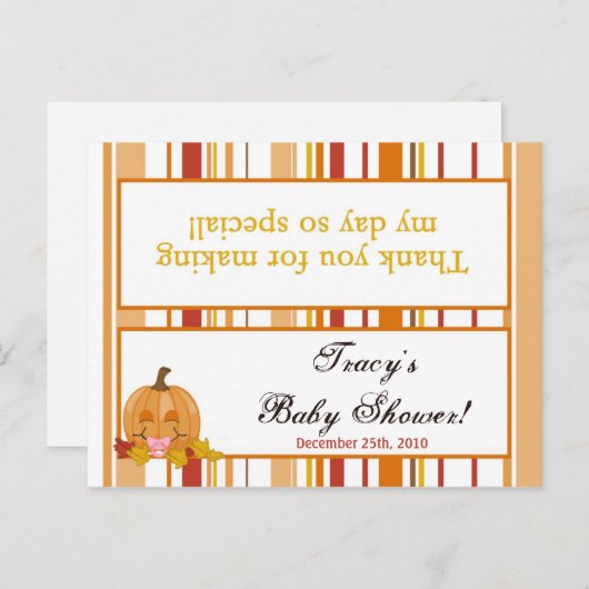 Goody Bag Topper Autumn Herfst Pumpkin Baby Roze Uitnodiging Briefkaart (Voorkant / Achterkant)