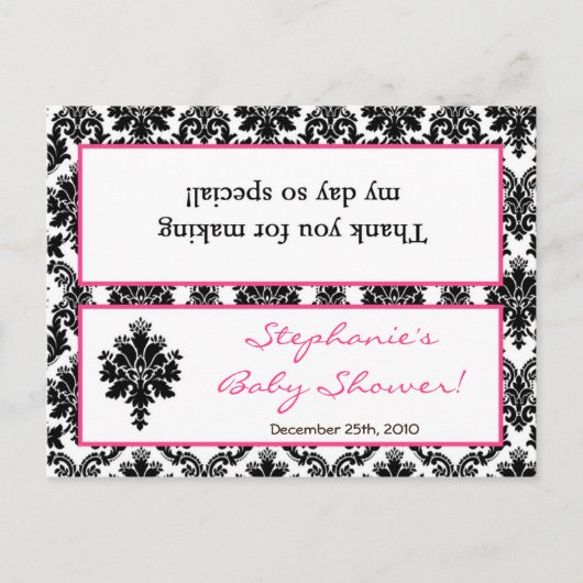 Goody Bag Topper Hot Pink Black Damask Uitnodiging Briefkaart (Voorkant)