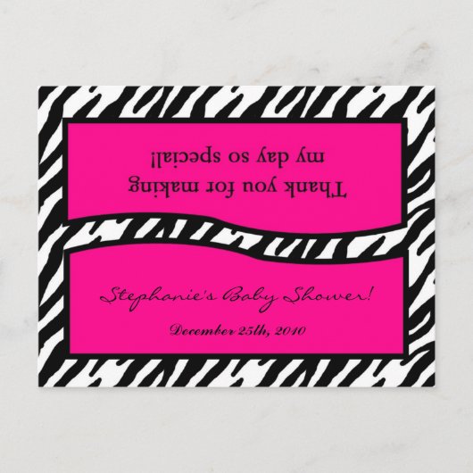 Goody Bag Topper Hot Pink Zebra Print Uitnodiging Briefkaart (Voorkant)
